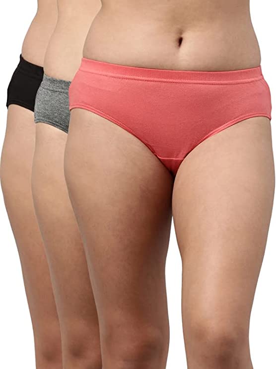 VIP Feelings Women Cotton Plain Inner Elastic Panty Pack of 3, Assorted Colors