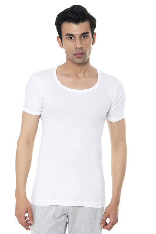 Benny Hills Men's Round Neck Sleeve RNS White Vest – Pack of 1