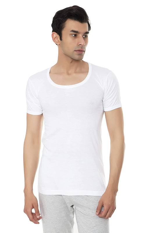 Benny Hills Men's Round Neck Sleeve RNS White Vest – Pack of 1