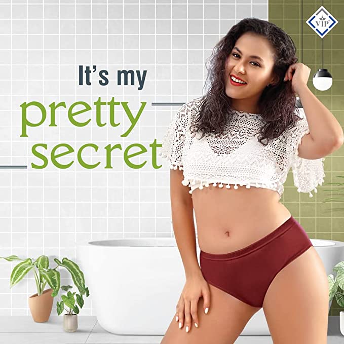 VIP Feelings Women Cotton Plain Inner Elastic Panty Pack of 3, Assorted Colors