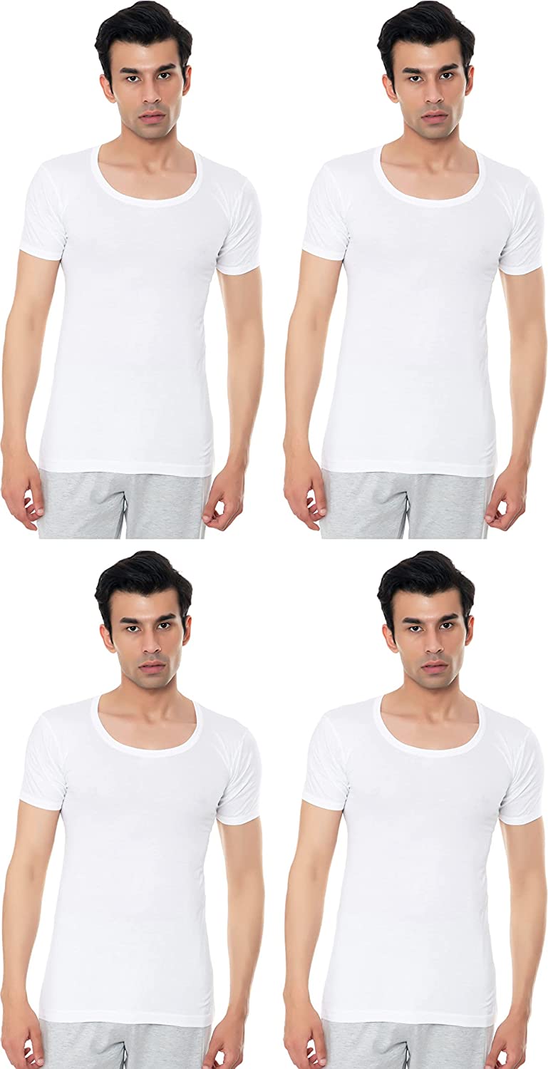 Benny Hills Men's Round Neck Sleeve RNS White Vest – Pack of 1