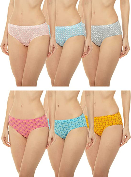 VIP Feelings Passion Printed Inner Elastic Women's Cotton Hipster Panty Pack of 3, Assorted Colors