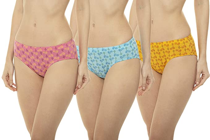 VIP Feelings Passion Printed Inner Elastic Women's Cotton Hipster Panty Pack of 3, Assorted Colors