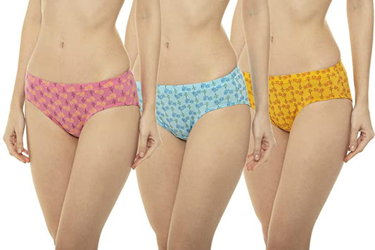 VIP Feelings Passion Printed Inner Elastic Women's Cotton Hipster Panty Pack of 3, Assorted Colors