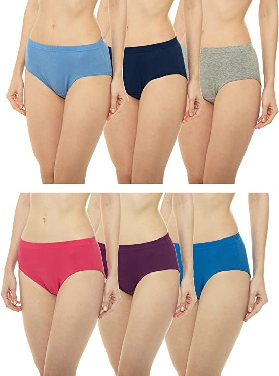 VIP Feelings Women Cotton Plain Inner Elastic Panty Pack of 3, Assorted Colors