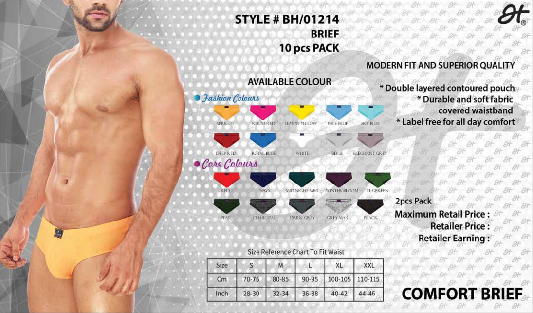 Benny Hills Player Inner Elastic Brief, Assorted Colors, Pack of 1