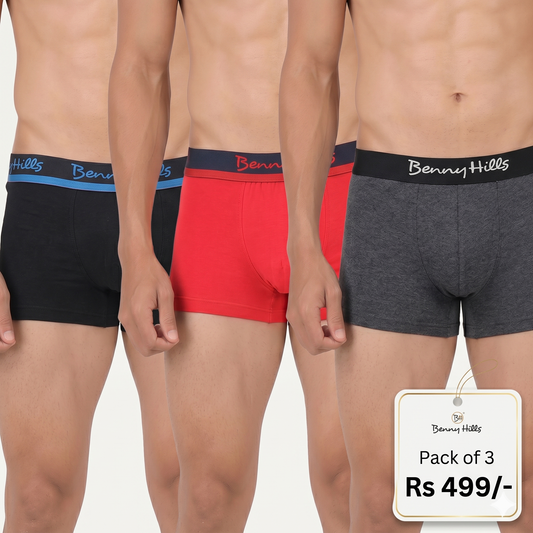 Benny Hills Men’s Premium Cotton Stretch Trunks - 3-Pack Bundle (Multicolor)